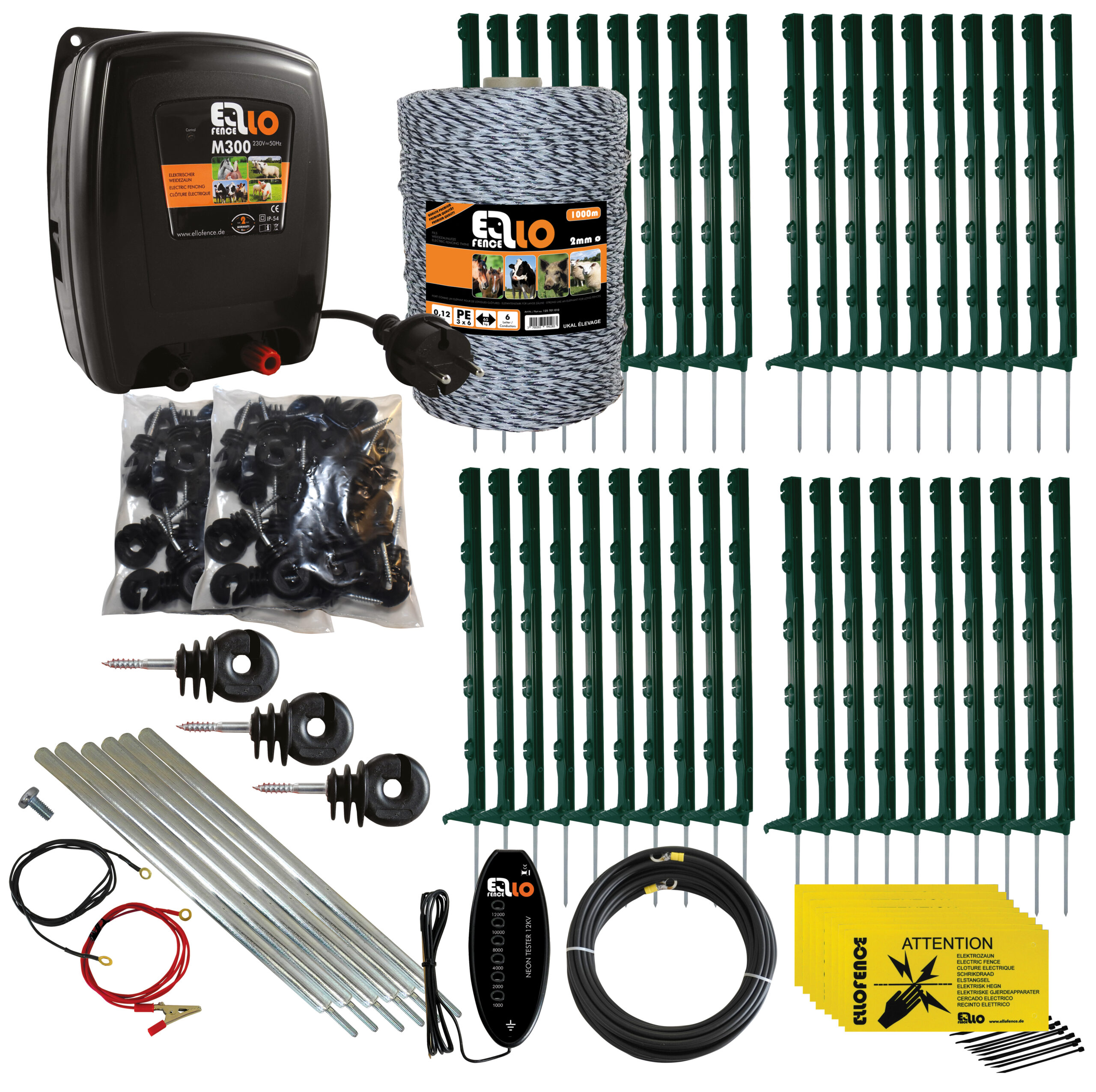 550 026_2022NEU_Wildschweinzaun-Gartenset_250m_4draehtig_230V_40Pfaehle